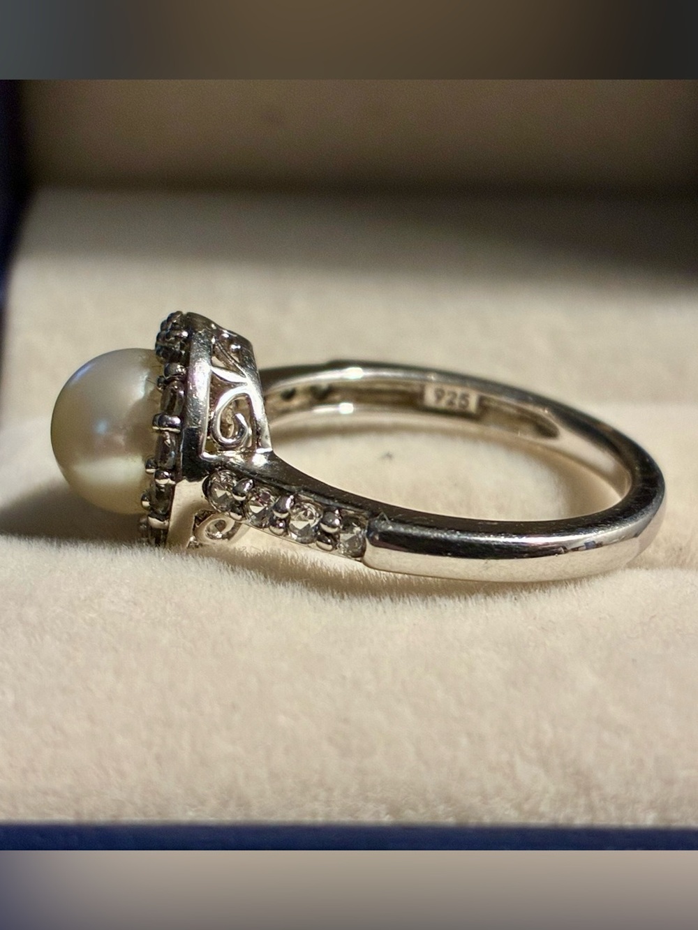 KRN Kiran Jewels 925 Sterling Silver Pearl Halo Statement Ring - Sz 7.5 - Picture 7 of 7